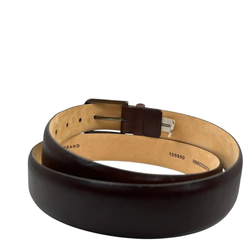 Fossil Mens Burgundy Mahogany Leather Belt Silver Buckle Modern Vintage 38 40